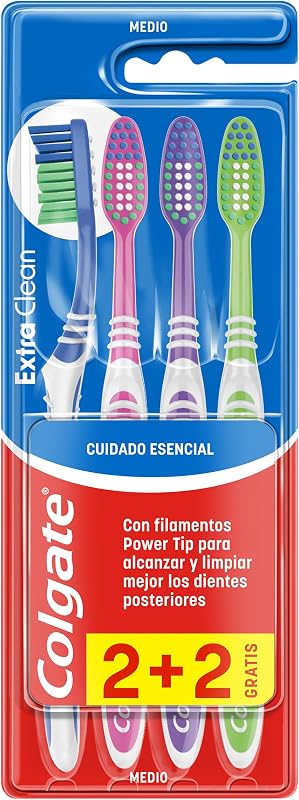 Escova de dentes colgate extra clean, média, 4 unidades