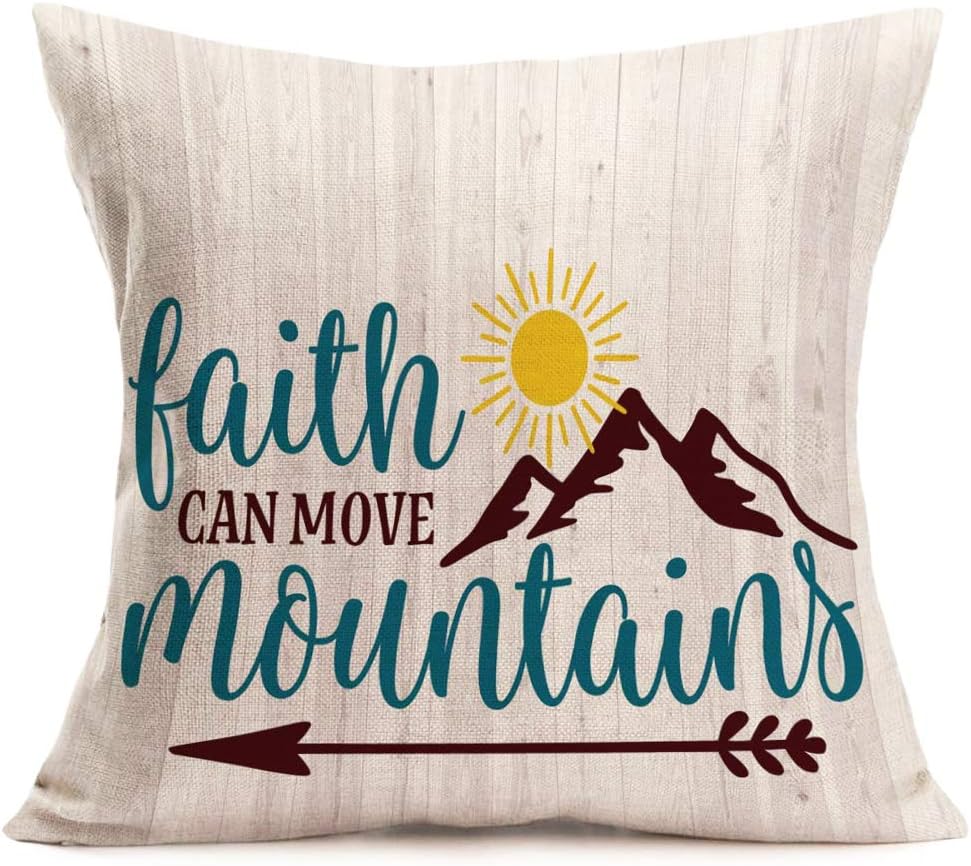 Fukeen Jesus Biblical Christian Words Arrow Home Decor Pillow Cases Faith Can Move Mountains Matthew 17 20 Inspirational Lettering Throw Cushion Cover Cotton Linen Standard Pillowslip 18”x18”