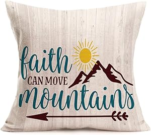Fukeen Jesus Biblical Christian Words Arrow Home Decor Pillow Cases Faith Can Move Mountains Matthew 17 20 Inspirational Lettering Throw Cushion Cover Cotton Linen Standard Pillowslip 18”x18”