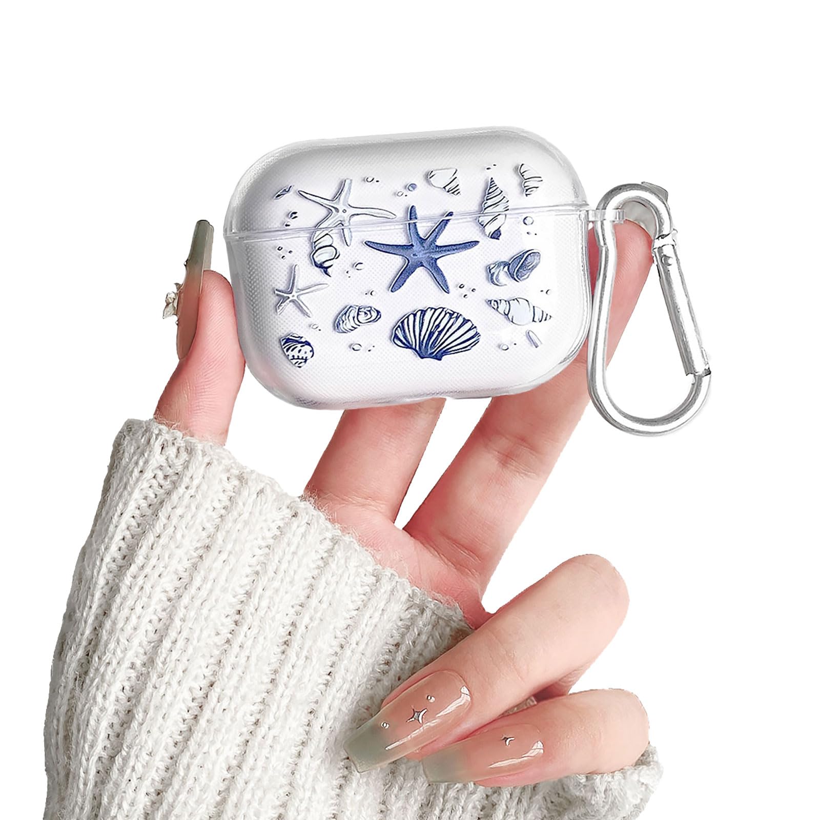 Photo 1 of Lovmooful Compatible for AirPods Pro Case Cute Sea Ocean Animals Marine Life with Keychain Design for Women Girls Soft TPU Shockproof Protective Cover Case for AirPods Pro 1-Blue Shellfish