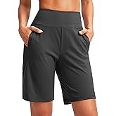 SANTINY Women's 9" High Waisted Bermuda Shorts with 4 Pockets Knee Length Long Shorts for Women Workout Athletic Casual