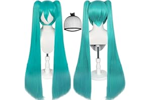 JoneTing 120CM/47inches Green Wigs【+Hair Cap】 Long Greenish Wig with 2 Ponytails for Women Long Straight Green Wigs with Bangs for Cosplay Wig Synthetic Hair for Halloween Christmas Party