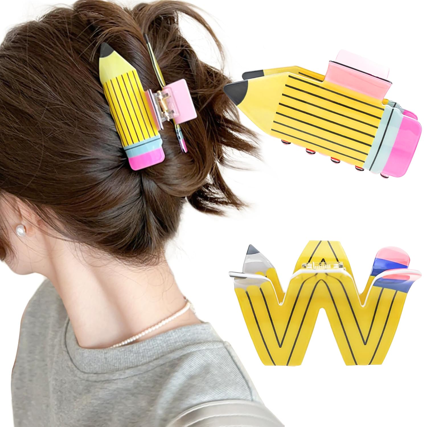 2Pcs Cute Pencil Hair Clips -Claw Barrettes for Thick/Thin Hair - Strong Hold