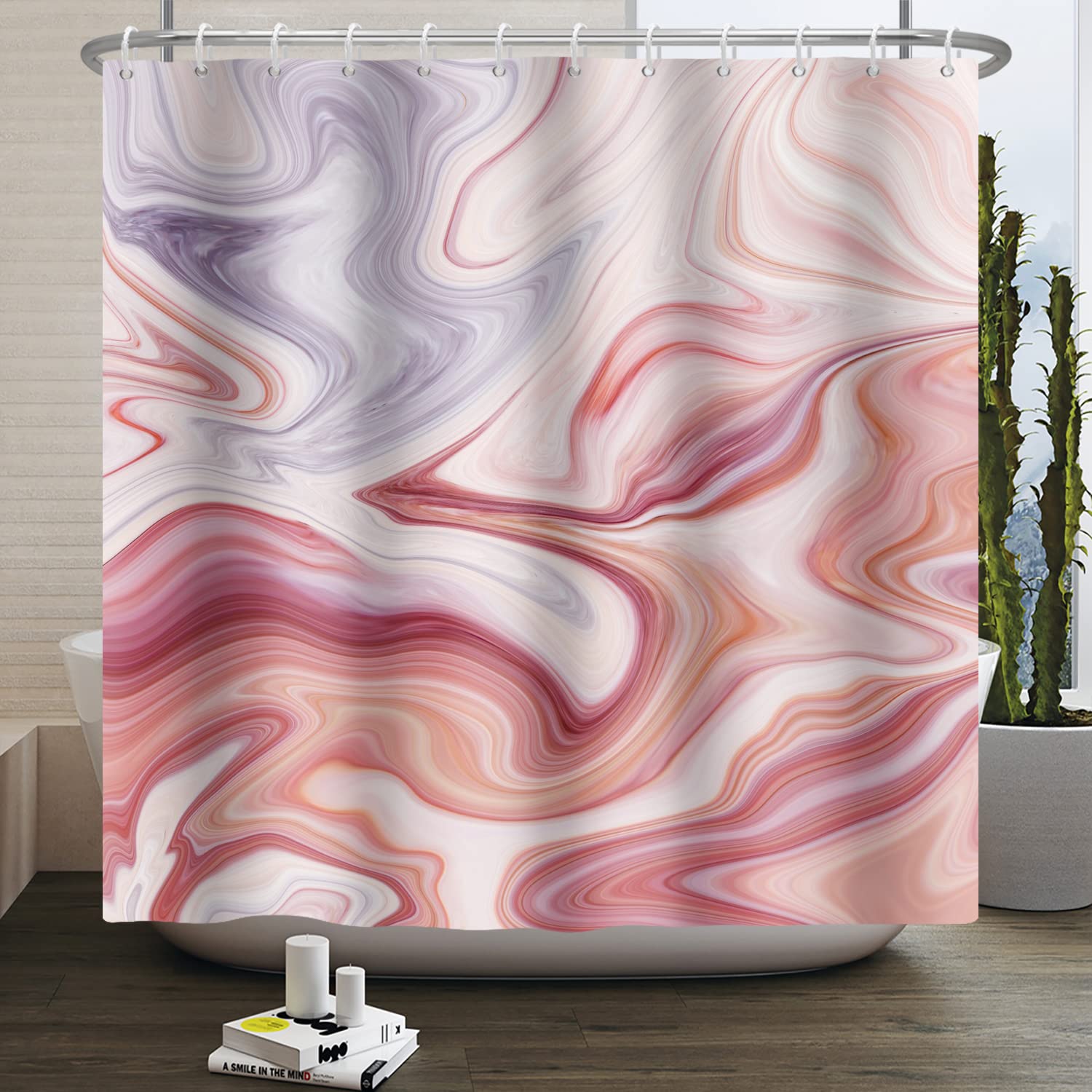Ttincceer Marble Shower Curtain Pink Purple Ombre Marble Waterproof Bathroom Curtain Luxury Abstract Modern Shower Curtains with Hooks Waterproof Bathtub Curtain for Bathroom Decor 71x79inch