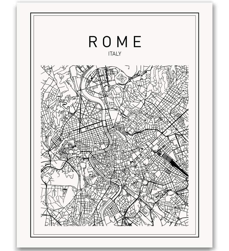 Rome Map Rome Print Map of Rome Italy Map Italy Wall Art