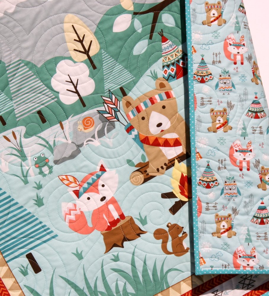 Nursery Decor Baby Blanket Woodland Baby Quilt Aztec Tribal Camping Teepee Boy Girl Quilts Forest Animals Fox Deer Bear Handmade Products Evertribehq Baby