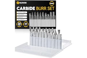 BLENCEE 20Pcs Carbide Burr Set - 1/8" Shank Tungsten Die Grinder Bits, Double Cut - Compatible with Dremel & Milwaukee - Cutting, Engraving, Deburring - Rasp Accessories - Metal, Steel, Aluminum