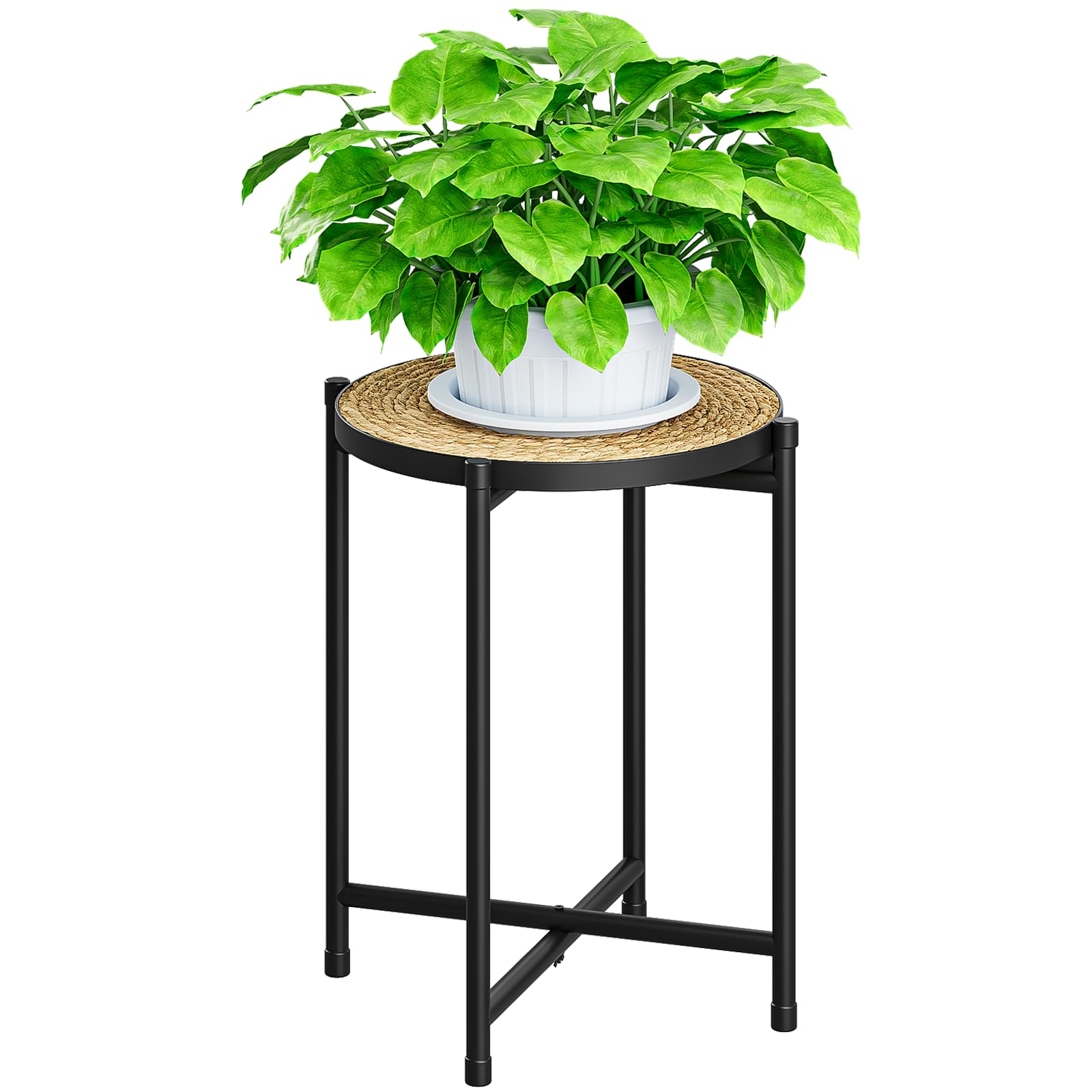 Bamworld Round Plant Stand Indoor Outdoor Metal Modern Plant Table Shelf for Small Spaces Elegant Flower Holder for Patio Balcony Garden