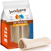 Jack&amp;Pup 5-6" Large Filled Dog Bones, Bacon &amp; Cheese Flavor (3 Pack) | Stuffed Shin Bones for Large Dogs, Long-Lasting Chews, High-Protein Dog Treats, For Aggressive Chewers