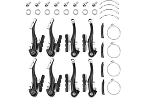 Glarks 12Pcs Bike Brake Set Including 4 Pairs 8Pcs Black V-Bike Brakes, 4Pcs Steel Front and Rear Bike Brake Cables for Mount