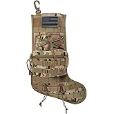 Speed Track Tactical Christmas Stocking, with Flag Patch MOLLE Webbing, Zip Pocket, MOLLE Clips, Gift for Veterans Military Patriotic and Outdoorsy People, Khaki Camouflage