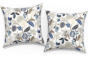 TWLEAR Outdoor Pillow Covers for Patio Furniture 20x20 Inch, Decorative Patio Throw Pillow Covers Set of 2, Modern Square Cushion Cases for Porch Garden Home Office, Breeze Leaves Beige