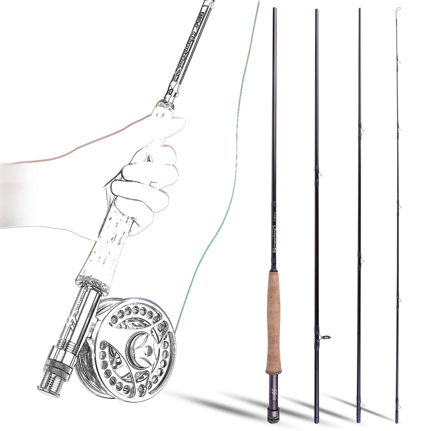 thumbnail interactive-video image 1 of Sougayilang 9-Foot 4-Piece Fly Fishing Rod - Lightweight Carbon Fiber, Medium Fast Action, For Trout & Salmon 1 of 14