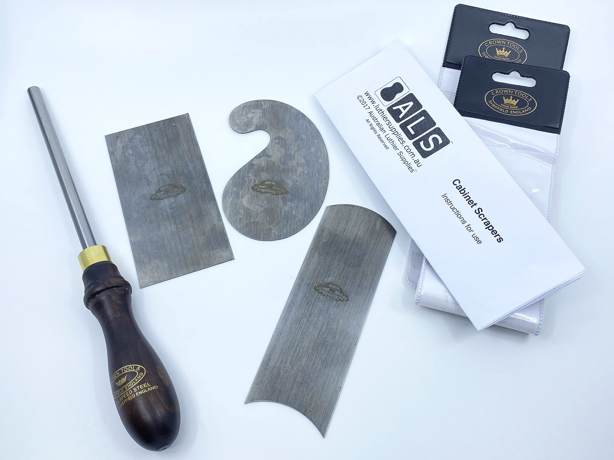 ALS Cabinet Scrapers & Burnisher Set of 4 with Instructions - for Woodwork & Guitar Making - Made in Sheffield England - Instructions by Australian Luthier Supplies