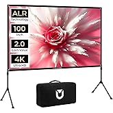 ULTIMEA Outdoor Projector Screen with Stand, 100 inch Anti-Glare Portable Projector Screen, Foldable Indoor Projection Screens 16:9 4K Full HD Movie Screen with Carry Bag for Home Theater
