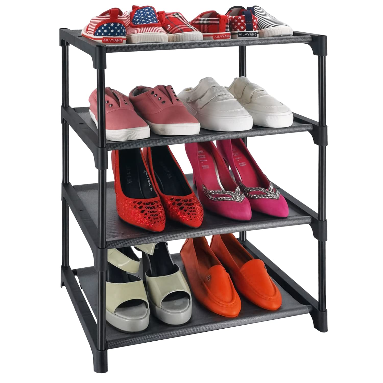 Photo 1 of HITHIM 4 Tiers Small Shoe Rack,Narrow Stackable Shoe Shelf Organizer,Sturdy Shoe Stand, Non-Woven Fabric Metal Shoe Racks for Entryway, Doorway and Bedroom Closet