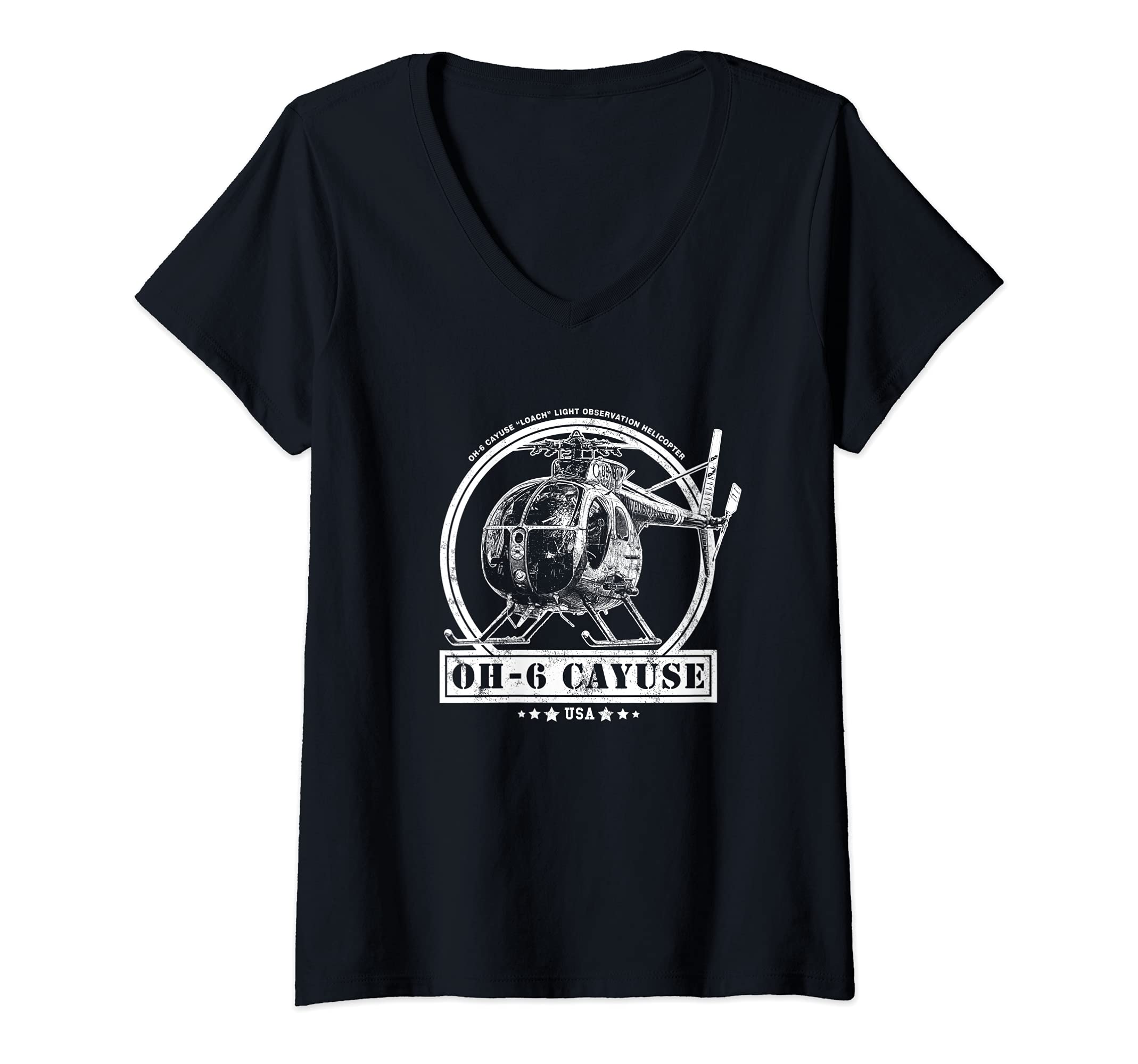 Womens OH-6 "Loach" Cayuse Helicopter V-Neck T-Shirt