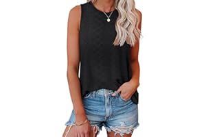 Bliwov Womens Tank Tops Eyelet Embroidery Shirts Summer Sleeveless for Women Casual Spring Scoop Neck Basic Top