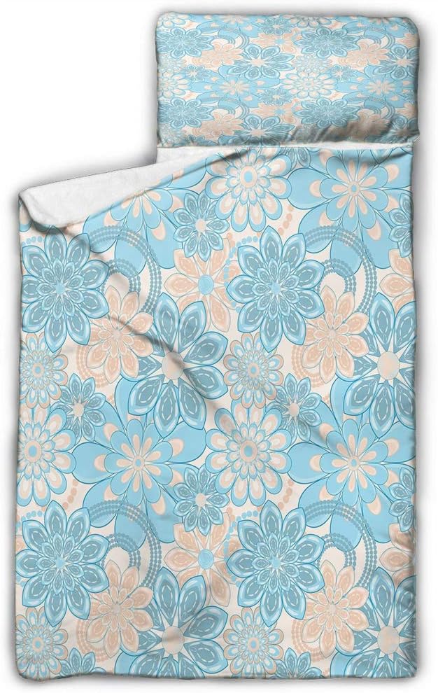 Yellow and Blue Toddler Nap Mat Gentle Spring Inspired Flourish Motifs Feminine Bouquet Light Blue Grey Baby Pink for Daycare and Preschool 43X21 INCH