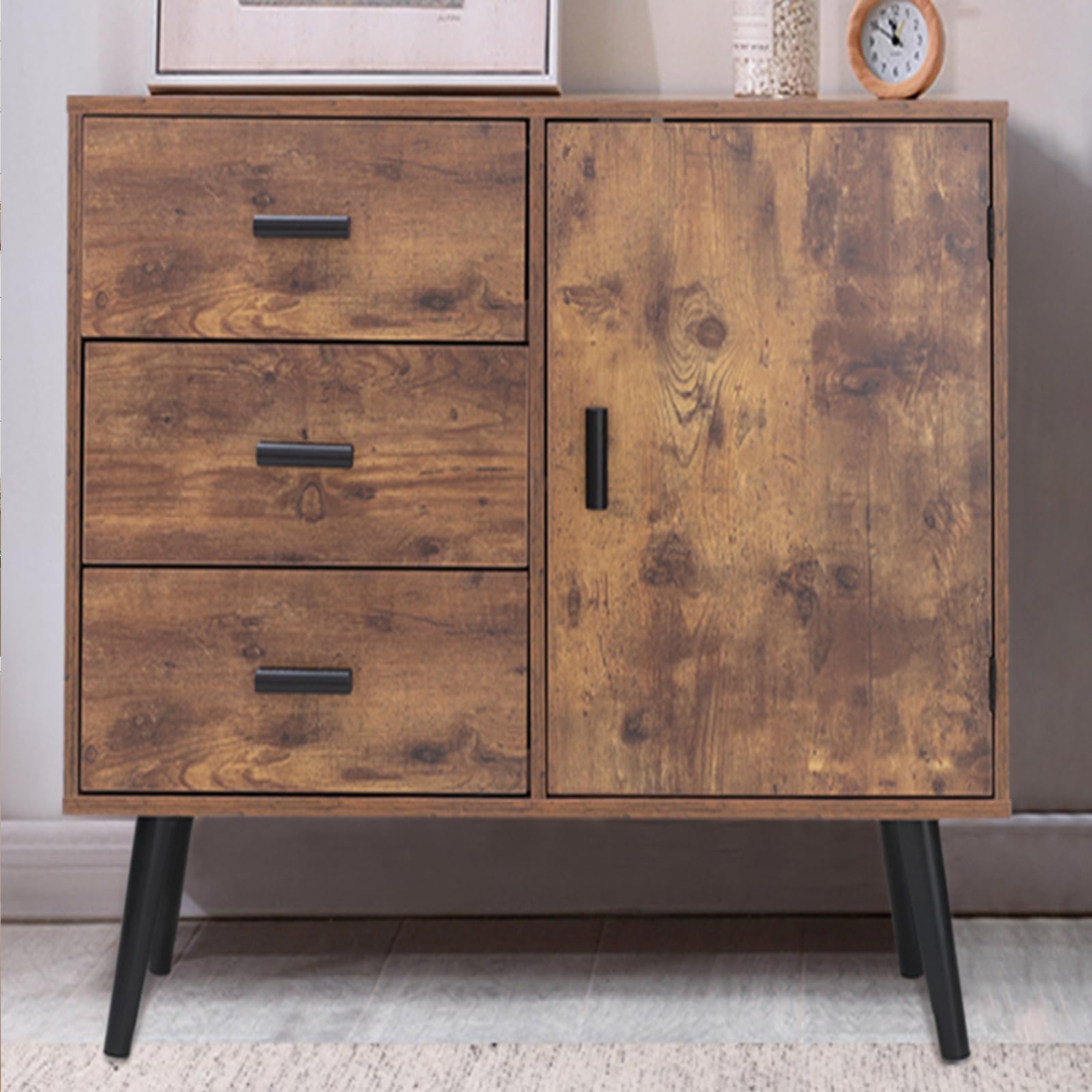 TEENFON Storage Cabinet with Adjustable Shelf, Freestanding Floor Cabinet with Doors, Small Office Storage Unit, for Living Room, Home Office, Entryway, Rustic Brown