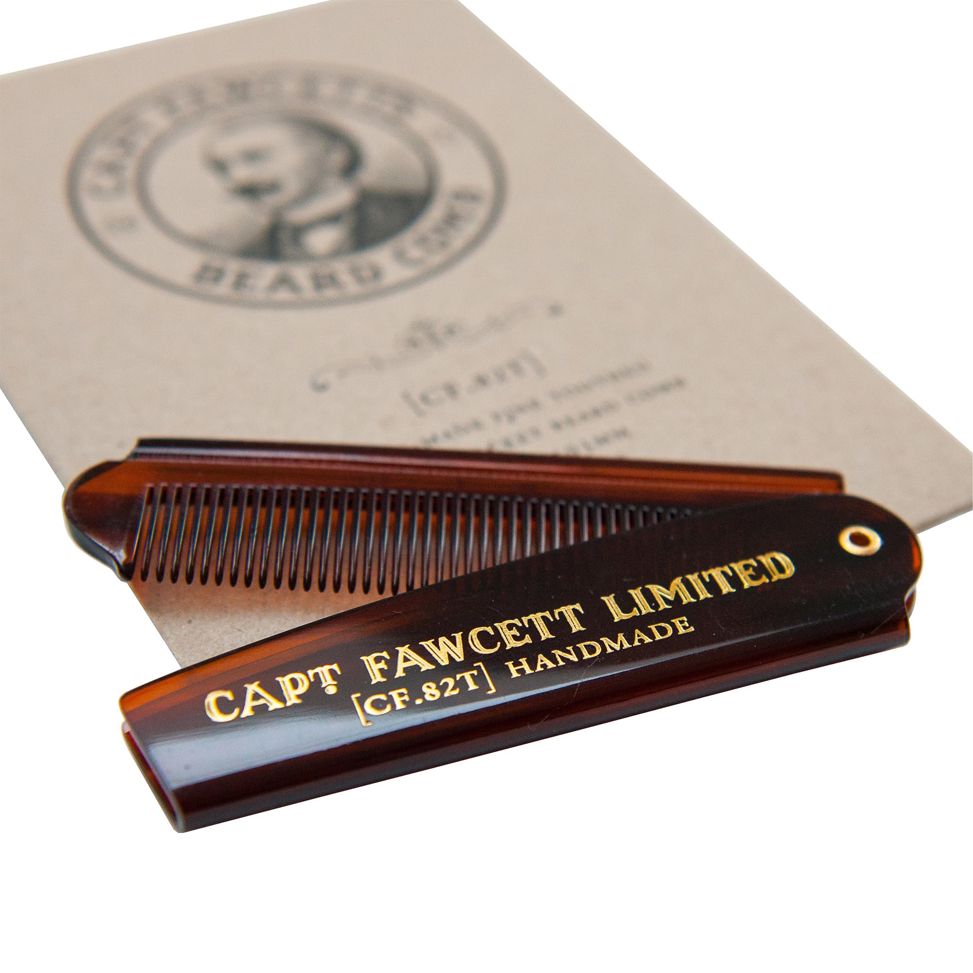 Captain Fawcett Folding Beard Comb 82T – Hand-Crafted Fine-Tooth Grooming Comb for Beards & Moustaches – Made in the UK