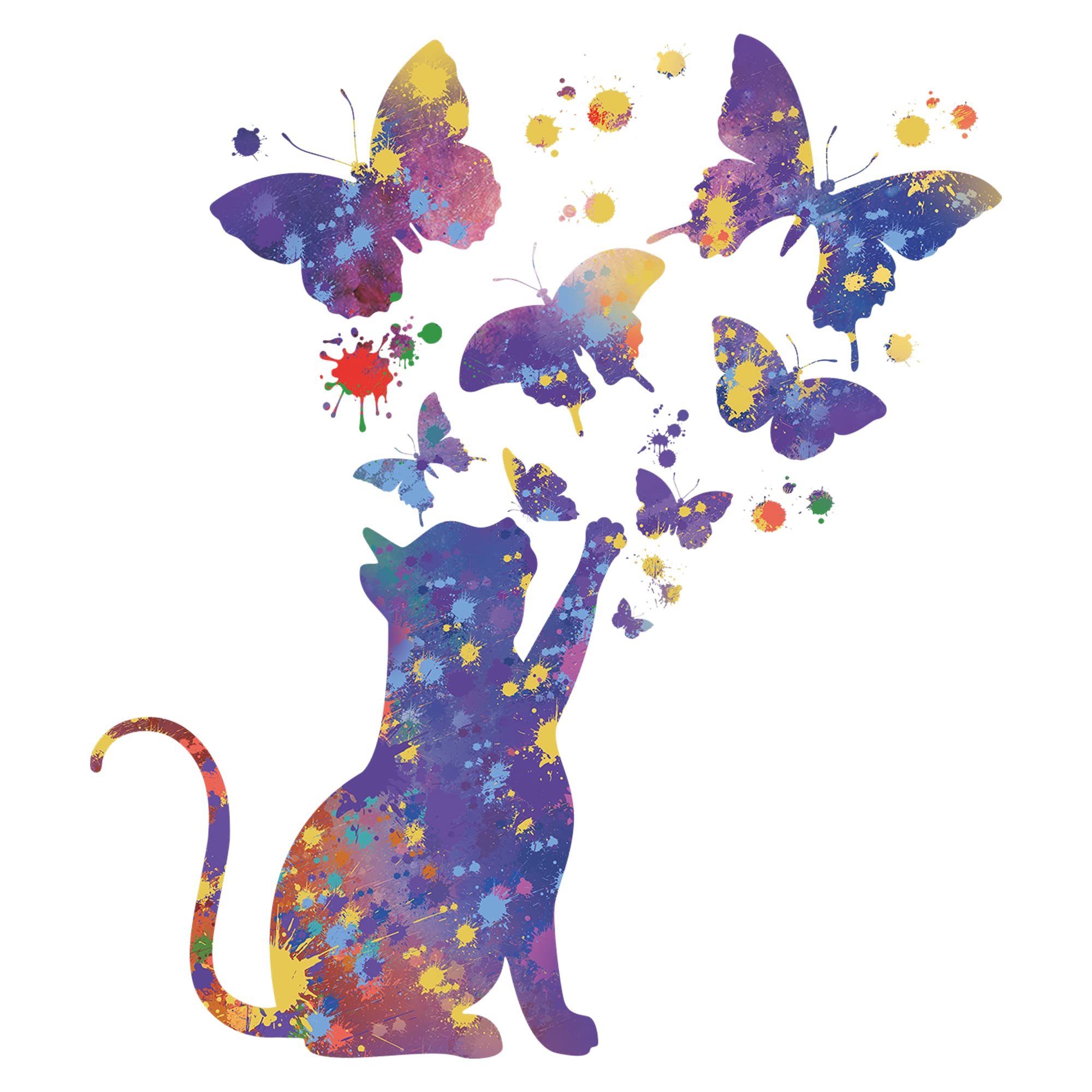 duoyif Cat Butterfly Wall Sticker, Purple, PVC, Whimsical Style, Water Resistant, Animal Pattern, Indoor Use, Wall Sticker