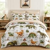Nesker Twin Comforter Set with Sheets, 5 Pieces Dinosaur Palm Tree Bedding | Bed in A Bag for Kids and Adults, All Season, Dino Leaf , Pillowcase &amp; Sham