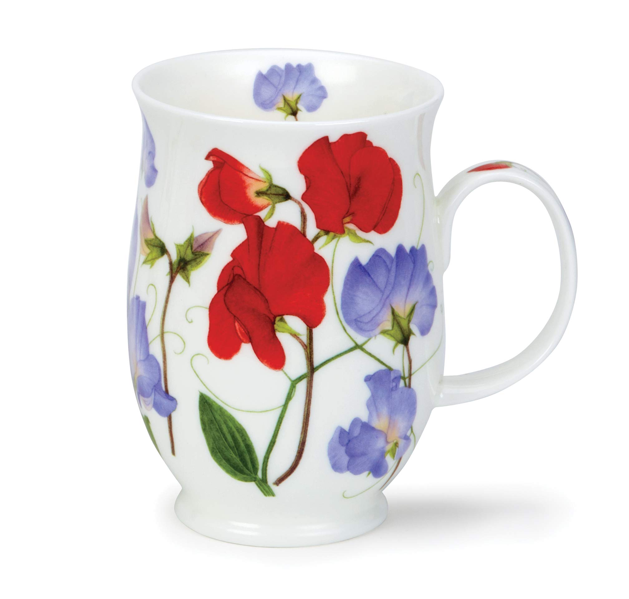Dunoon Fine Bone China Suffolk Shape Sweet Peas Mug - Made in England (Red)