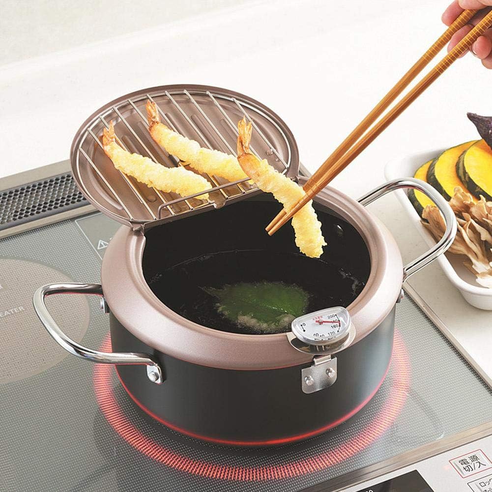 waysad Tempura Fryer, Tempura Deep Fryer, Non Stick Coating Tempura Fryer Pot, With Oil Drip Drainer Rack, Removable Snap-on Filter Holder, Features The Japanese-style Riveted And Arc-shaped pleasant