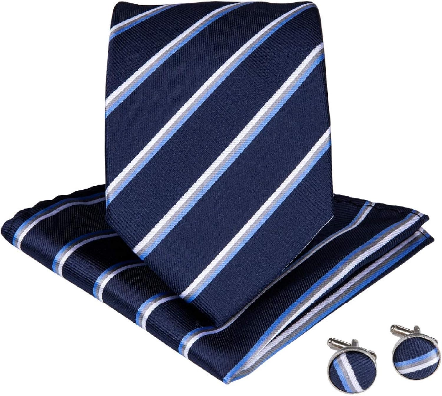 Neckties Set Blue White Striped Men's Big Size Ties With