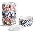 Chubacoo Ceramic Bowls with Lids: Microwavable Bowls with Lids - Porcelain Soup Bowls Set of 4 with Lids - Ceramic Containers with Lids for Picnic, Camping, Lunch - 20 oz, 5 Inch