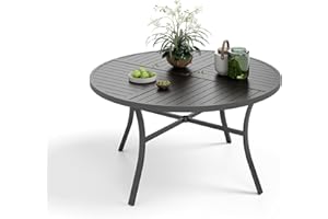 MIXPATIO Outdoor Patio Round Dining Table for 6, 54"x 54" Metal Round Table with Adjustable Umbrella Hole, All Weather Wrought Iron Black Outdoor Table for Deck Lawn Garden Backyard, Black