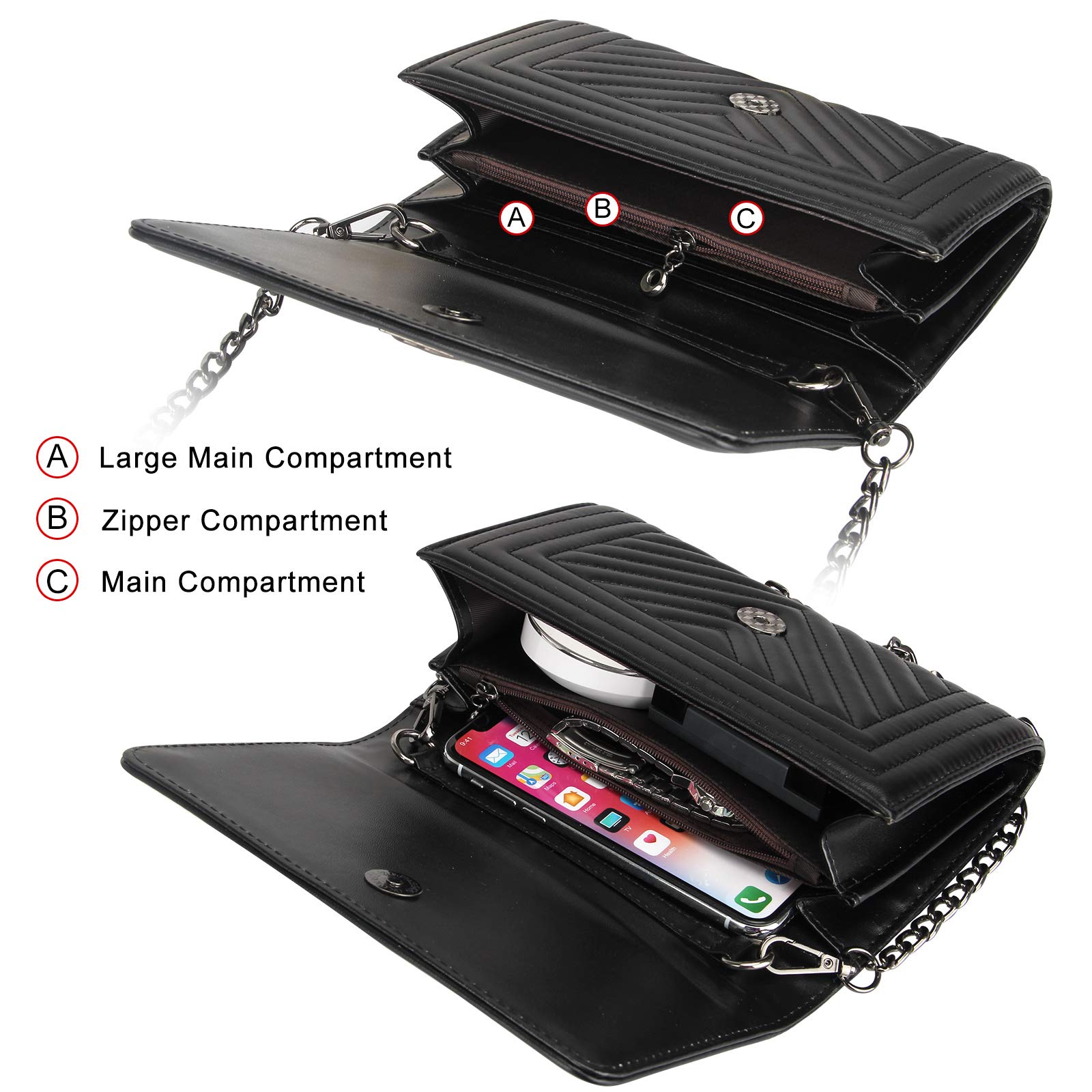 Small Leather Crossbody Bag for Women Clutch Purse Cross Body Purse Shoulder Bags with Chain Strap Quilted Purses