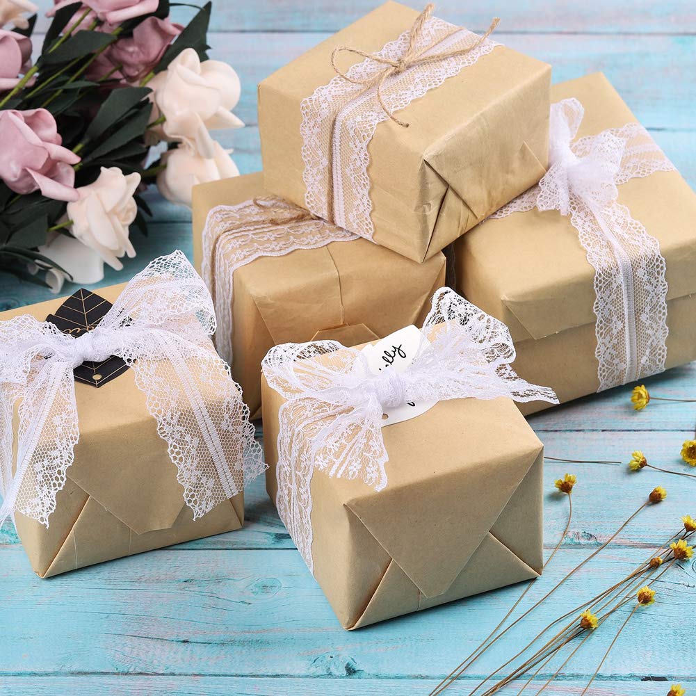 VGOODALL 40 M Spitzenbordüre Spitzenband, Weiss Beige Vintage Band mit 2 Spitzen-Blumen Gesamt 4 Rolls für Hochzeit Tischdeko Basteln Geschenkband DIY Handwerk