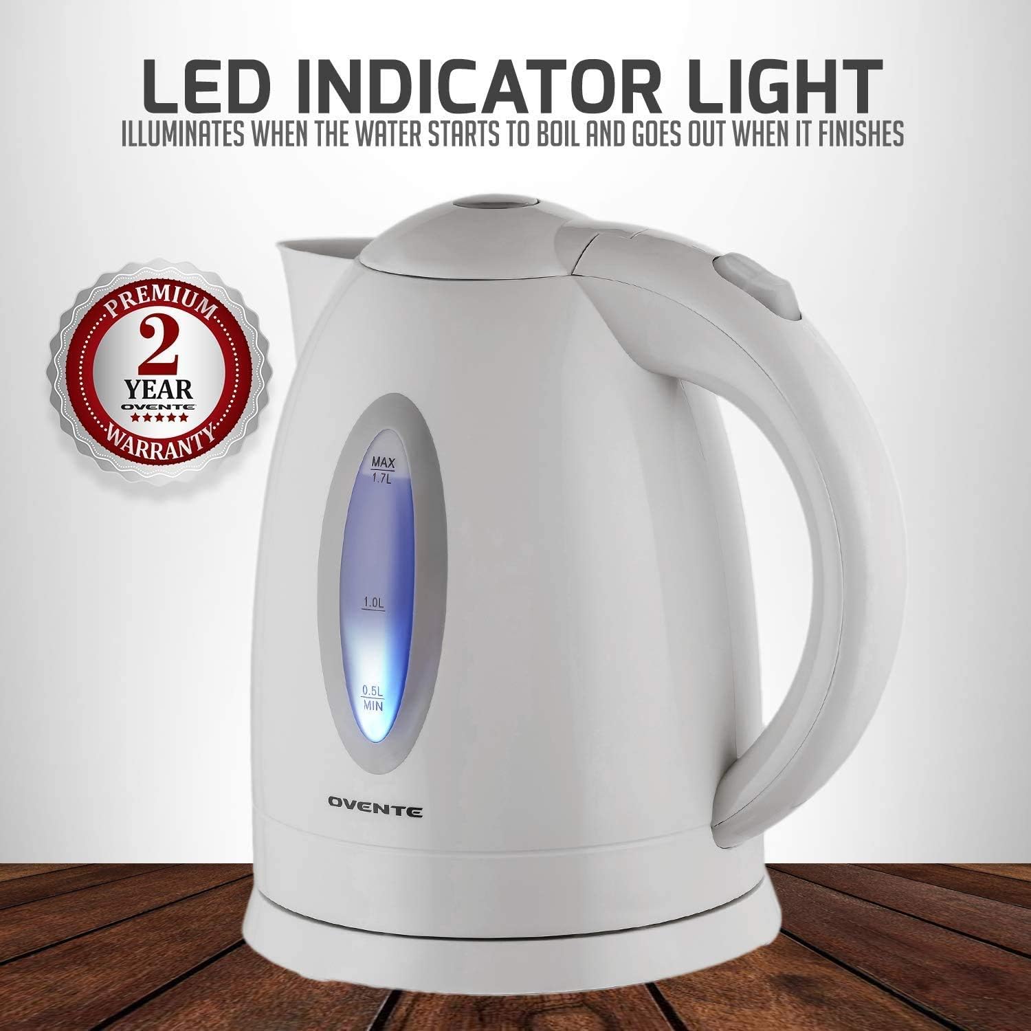 Ovente Electric Hot Water Kettle 1.7 Liter with LED Light, 1100 Watt BPA-Free Portable Tea Maker Fast Heating Element with Auto Shut-Off and Boil Dry Protection, Brew Coffee & Beverage, White KP72W: Electric Water Kettle: Kitchen & Dining