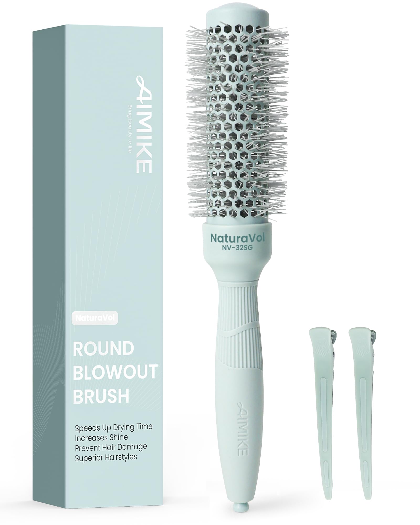 Photo 1 of AIMIKE NaturaVol Round Brush for Blow Out, Small Round Hair Brush Nano Thermal Ceramic & Ionic Tech, for Blow Drying & Salon-like Styling at Home, Maximum Volume Shine - 1.3" Barrel, 2.1" w/Bristle