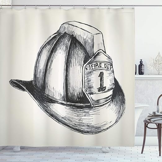 Amazon Com Lunarable Fireman Shower Curtain Sketch Style
