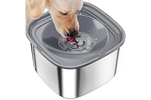AIPERRO Dog Water Bowl No Spill, 101oz /3L Pet Water Bowl No Drip Slow Water Feeder with Floating Disk, Stainless Steel Dog Slow Drinking Bowl for Small Medium & Large Dogs (Grey)