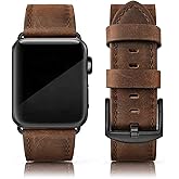 EDIMENS Leather Bands Compatible with Apple Watch 46mm 45mm 44mm 42mm(Series 1 2 3) Band Men Women, Vintage Genuine Leather Wristband Replacement Band Compatible for Apple Watch iwatch Series 10 9 8 7 6 5 4 SE