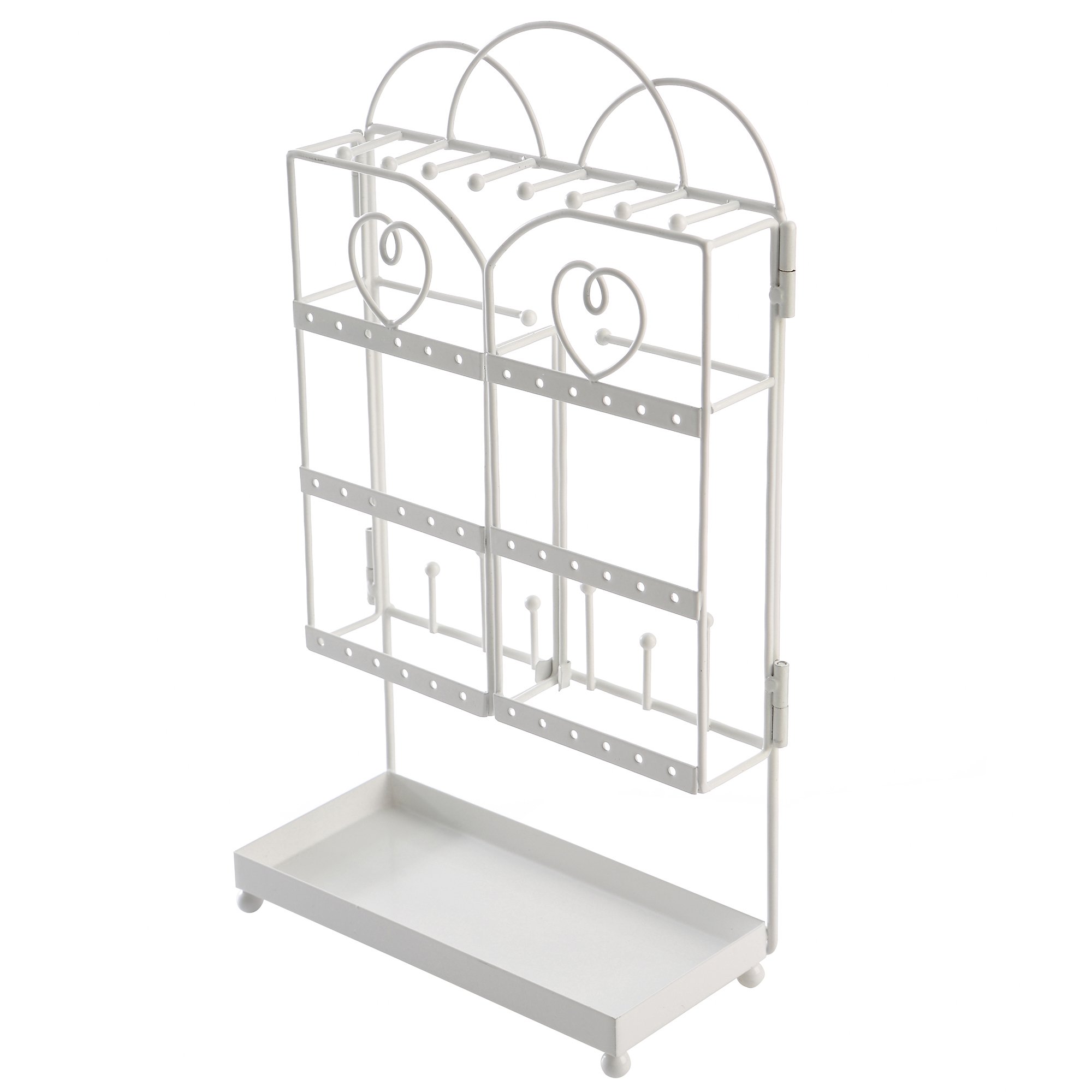 White Metal Foldable Jewelry Organizer Tree Rack for Bracelet, Earrings, Necklace w/ Ring Tray