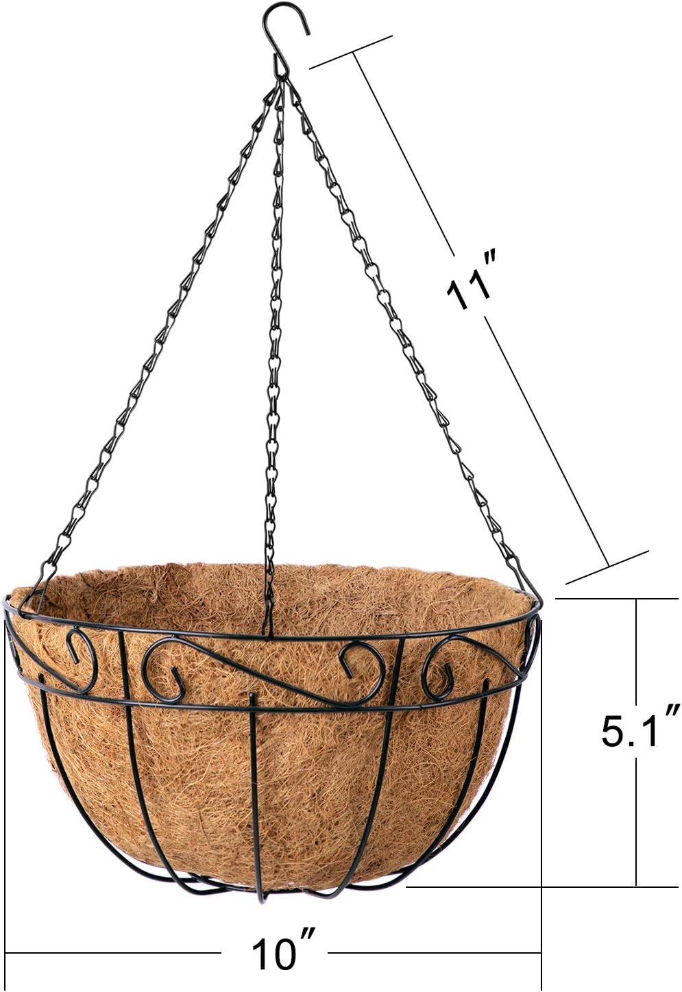 Amagabeli 4 Pack Metal Hanging Planter Baskets 10 Inch for plants Outdoor With Coco Coir Liner Round Wire Flower Pots Plant Holder Chain Porch Decor Hanger Garden Decoration Indoor Watering Black: Home & Kitchen