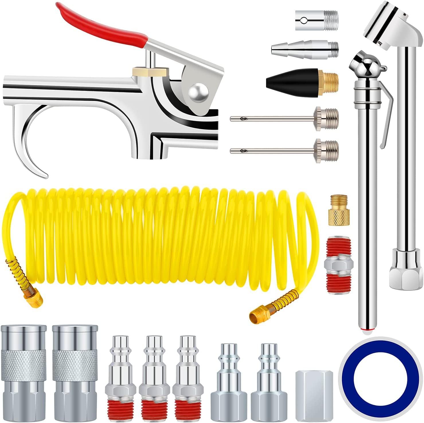 Air Compressor Hose, European Style Quick Coupler and Plug, Dust Gun with Air Compressor Tool and Nozzle Kit, Improves Efficiency, for Automotive Repair-Yellow