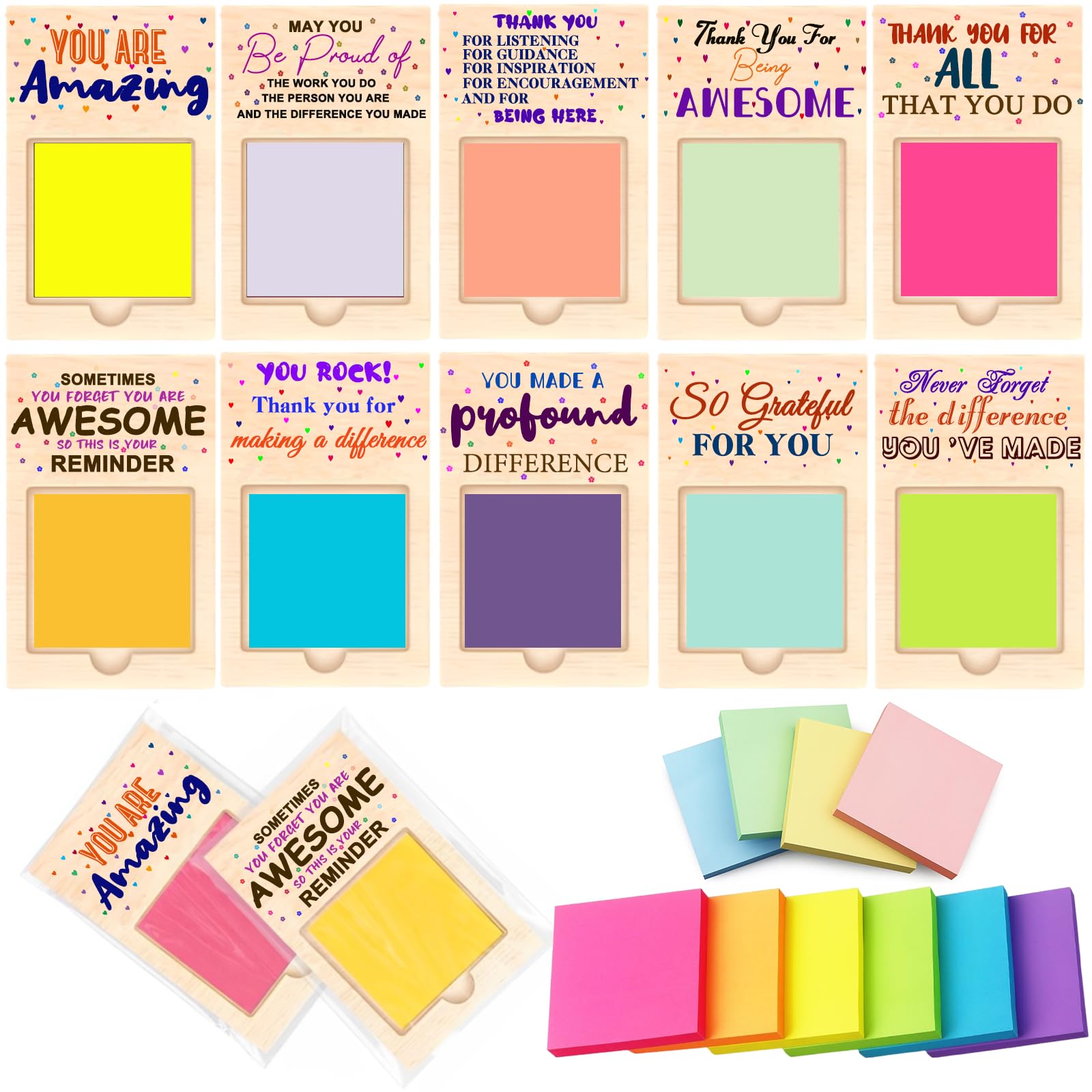 Photo 1 of 10 Set Employee Appreciation Gifts Sticky Notes Holder Bulk Thank You Gifts for Coworkers Staff Team Inspirational Gifts for Classroom Teacher Student Supplies