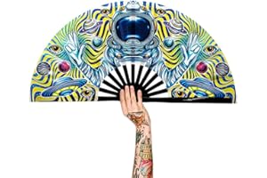 Raveahem Rave Festivals Large Bamboo Silk Folding Clack Hand Fan for Men/Women Handheld Fan for Pride,Club,Freaky,Event,Party,Dance,EDM,Performance,Decoration,Gift (Space)