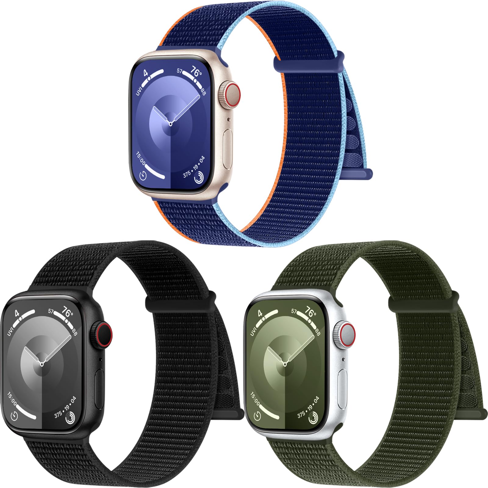 PIOWNN 3 Pack Nylon Strap Compatible with Apple Watch Straps 41mm 40mm 38mm 42mm 44mm 45mm 46mm 49mm Women Men, Adjustable Nylon Sport Loop Band for iWatch Strap SE Series 10 9 8 7 6 5 4 3 2 1 Ultra