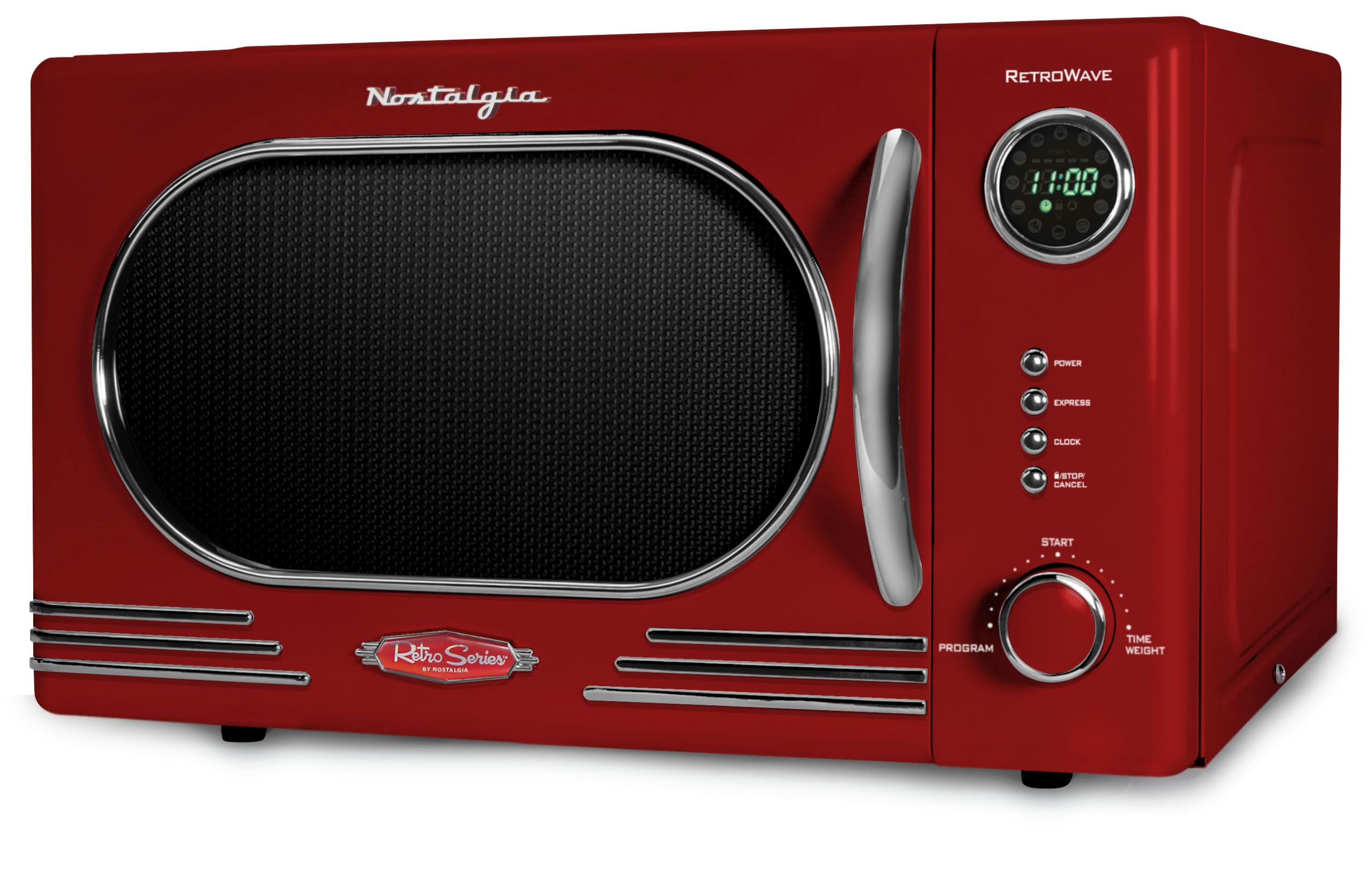 Photo 1 of ***PARTS ONLY/NOT FUNCTIONAL***

Nostalgia NRMO11RR6A 1000 Watt Power Retro Countertop Microwave Oven Easy to Clean with Removable Glass Turntable-Child Safety Lock-12 Programs-Digital Clock, 1.1 Cu Ft, Red