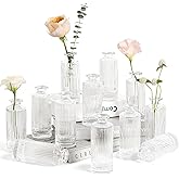 ComSaf Small Bud Vases Set of 12, 5.2 inch Glassl Bud Vase in Bulk, Mini Flower Vase for Centerpiece, Vintage Decorative Vase for Flowers, Wedding, Christmas, Home Decor, Housewarming Gift (Clear)