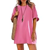 LUXVEER Womens Oversized T Shirt Dress Short Sleeve Crewneck Tunic Tops Basic Summer Casual Mini Short Dresses with Pockets