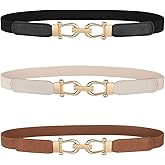 JASGOOD Women Skinny Elastic Belt for Dresses,Thin Retro Stretch Waist Belt with Golden Buckle