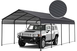 Vigo huseeo 12x20x8.7 FT Carport with Galvanized Steel Roof, Heavy Duty Metal Carport Canopy, Car Shelter Garage for Pickup, Boat, Car and Tractors, Grey